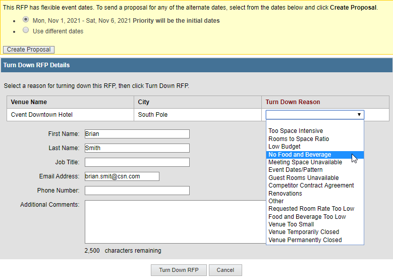 Knowledge Turning Down an RFP