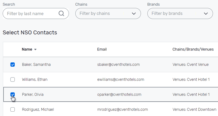 Two NSO contacts selected from the list.